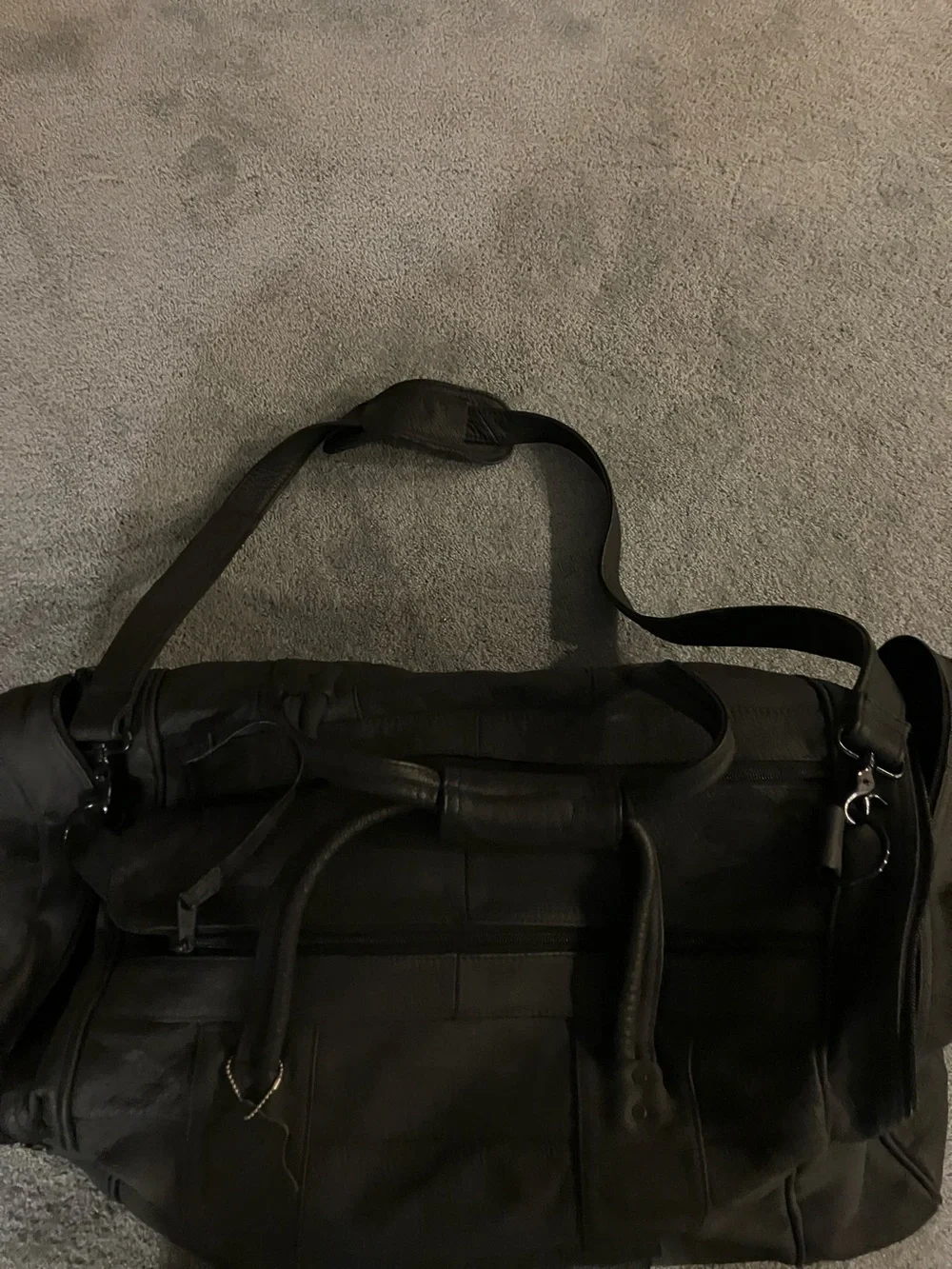 Classic Black Leather Weekender Duffel Bag